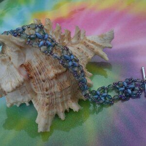 Hand Beaded Starlight Blue Bracelet, One-Of-A-Kind